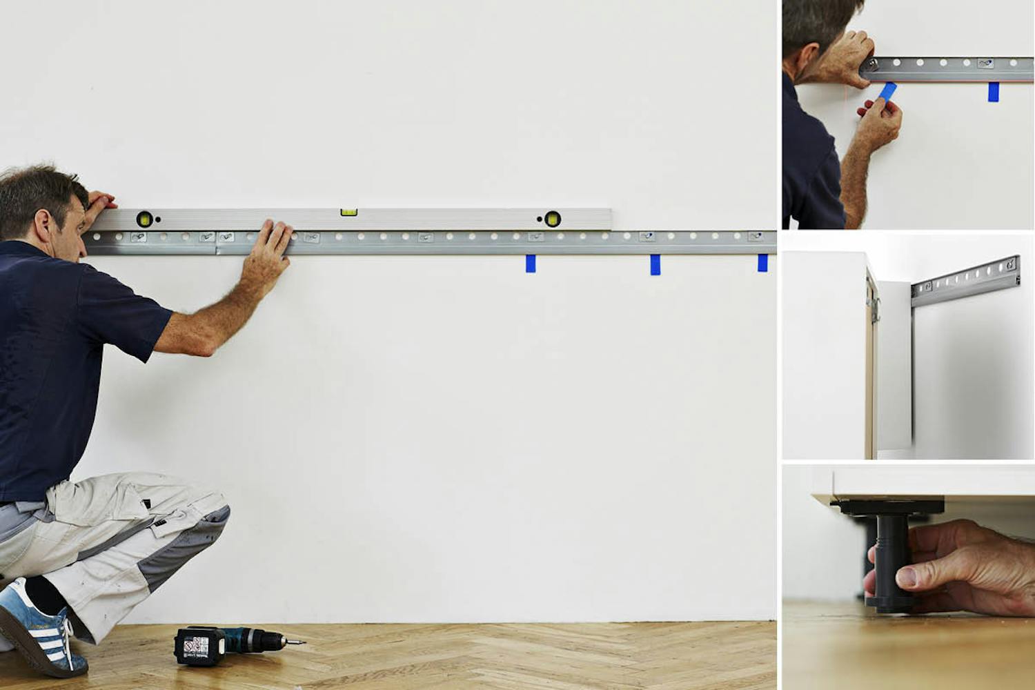 Enkel uppsättning av köksskåp Upphängningsskena